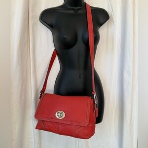 Coach 2008 Hampton Flap VGUC Pebbled Leather Convertible Crossbody Orange/Salmon